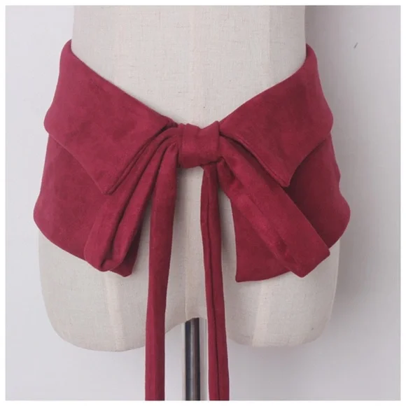 Burgundy Red Microfiber Faux Suede Wide Tie Belt